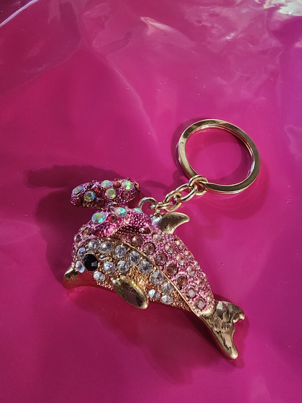 Pink Crystal Dolphin Keychain
